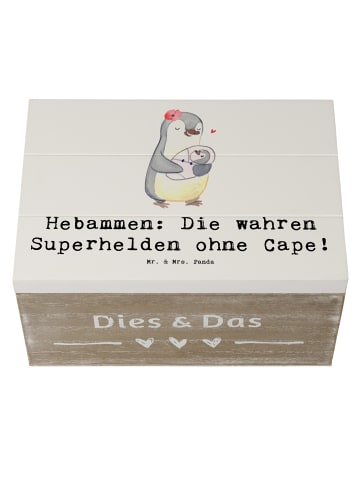 Mr. & Mrs. Panda Geschenkbox Hebamme Superheld mit Spruch in Weiß
