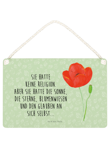 Mr. & Mrs. Panda Schild Blume Mohnblume mit Spruch in Blattgrün