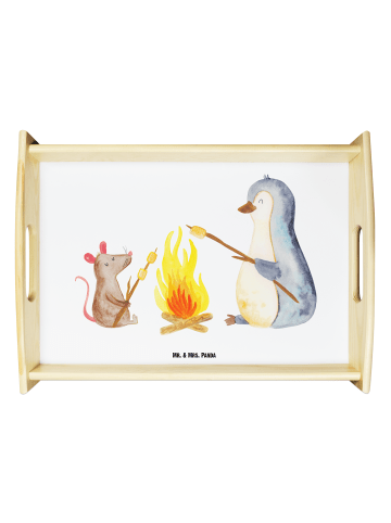 Mr. & Mrs. Panda Servier Tablett Pinguin Lagerfeuer ohne Spruch in Weiß
