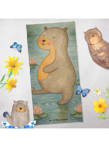 Mr. & Mrs. Panda Badehandtuch Otter Bauch Design ohne Spruch in Grau Pastell