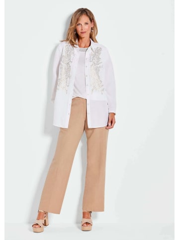 GOLDNER Kurzgröße:  Hemdbluse Weiße elegante Bluse aus Leinen in cremeweiß