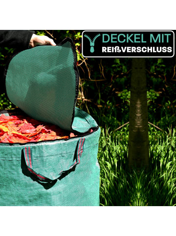 Praknu 3x Gartenabfallsack Stabil 300 Liter - Deckel - Laubsack mit 4 Griffen