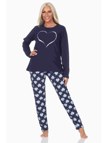 NORMANN Schlafanzug Pyjama langarm Herz Tupfen Punkte - 88004 in navy