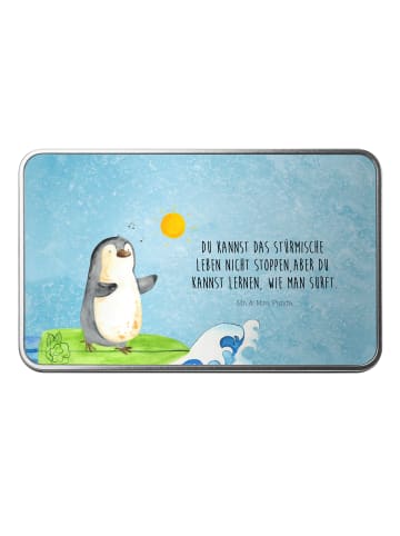 Mr. & Mrs. Panda Metalldose rechteckig Pinguin Surfer mit Spruch in Eisblau