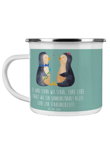Mr. & Mrs. Panda Emaille Tasse 11. Hochzeitstag Stahlhochzeit mi... in Meeresbrise