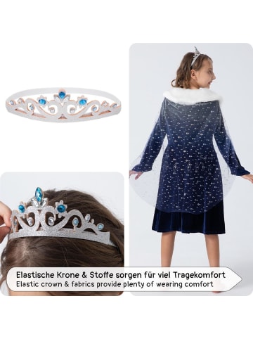 Corimori Eiskönigin Kostüm Kleid Elsa Frozen Völlig unferfroren Winterkleid in dunkelblau