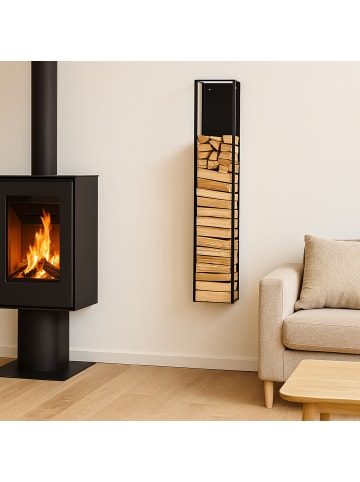 relaxdays Kaminholzregal in Schwarz - (B)25 x (H)140 x (T)25 cm