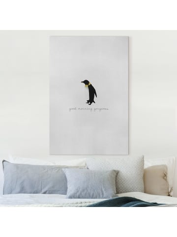 WALLART Leinwandbild - Pinguin Zitat Good Morning Gorgeous in Schwarz-Weiß