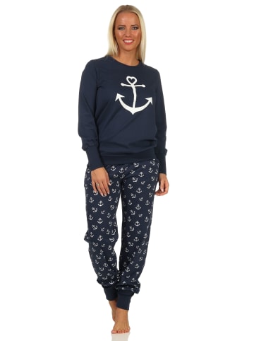 NORMANN Schlafanzug Pyjama Bündchen Anker - 69331 in marine