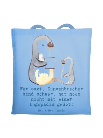 Mr. & Mrs. Panda Henkeltasche Training mit Logopädin mit Spruch in Sky Blue