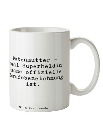 Mr. & Mrs. Panda Tasse Patenmutter Superheldin mit Spruch in Weiß