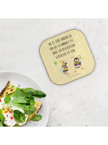Mr. & Mrs. Panda Tassenuntersetzer Hummeln Kleeblatt mit Spruch in Gelb Pastell