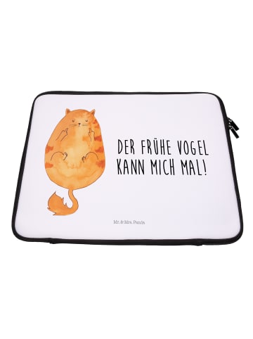 Mr. & Mrs. Panda Notebook Tasche Katze Frühaufsteher mit Spruch in Weiß