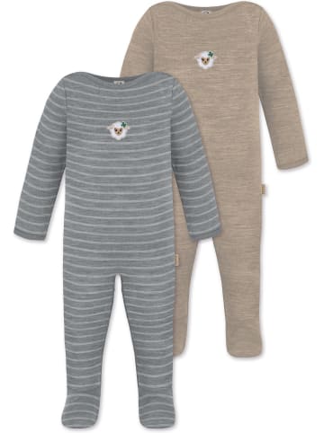 Normani Outdoor Sports Normani Outdoor Sports 2er Pack MERINO Baby Merino Strampler „Levin" in Grau/Beige