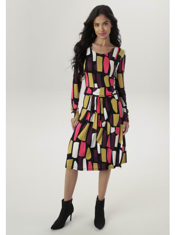 Aniston SELECTED Jerseykleid in weinrot-wollweiß-pink-schwarz-senf