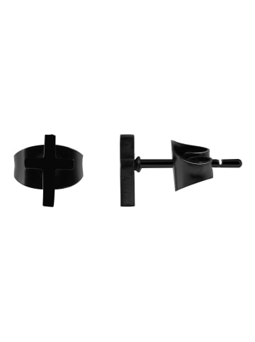 Adeliás Unisex Ohrringe – Ohrstecker Kreuz aus Edelstahl in schwarz