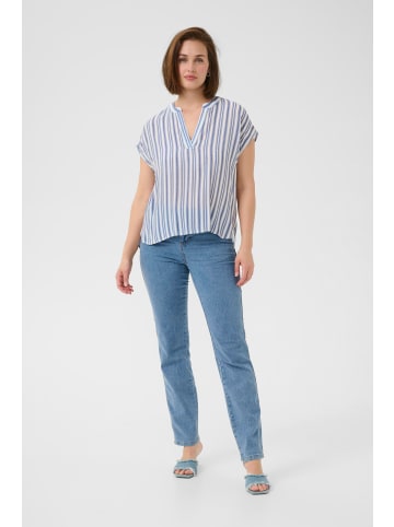 Kaffe Kurzarm-Bluse KAanja Regular fit in Blue/Chalk stripe