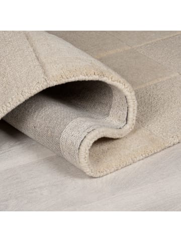 KADIMA DESIGN Wollteppich Kurzflor DEBEN Geometrisch Karo Naturfaser in Beige