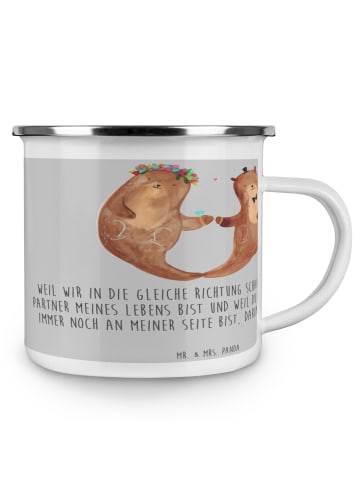 Mr. & Mrs. Panda Camping Emaille Tasse 4. Hochzeitstag Seidenhoc... in Heather Grey