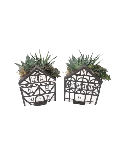 MeinVIPShop 2er Set Keramik Häuser mit Sukkulenten