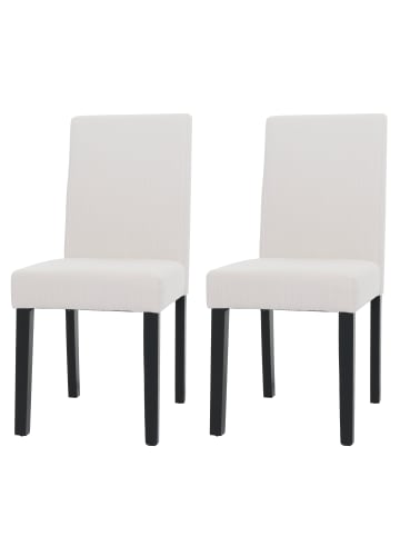 MCW 2er-Set Esszimmerstuhl Littau Stoff/Textil Cord Holz, Creme, dunkle Beine