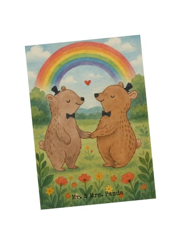 Mr. & Mrs. Panda Postkarte Bären Gay Pride Design ohne Spruch in Weiß