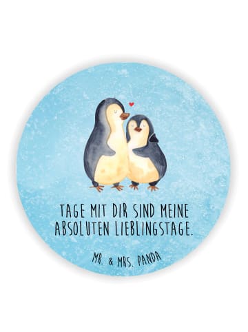 Mr. & Mrs. Panda Rund Magnet Pinguin umarmen mit Spruch in Eisblau