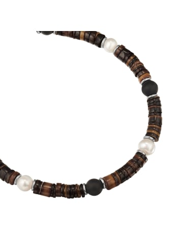 True Rebels Armband aus Edelstahl mit Achat in braun