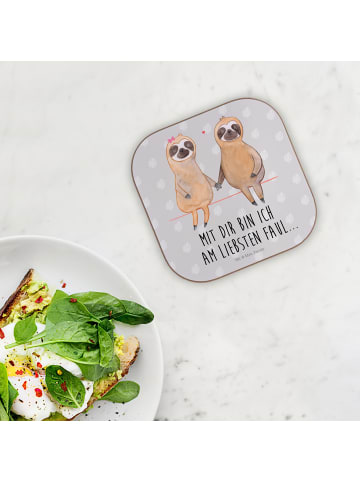 Mr. & Mrs. Panda Bierdeckel Faultier Pärchen mit Spruch in Grau Pastell