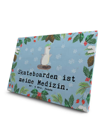 Mr. & Mrs. Panda Adventskalender Pinguin Skateboarden mit Spruch in Eisblau