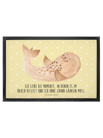 Mr. & Mrs. Panda Schmutzfangmatte Robbe Liegen mit Spruch in Gelb Pastell