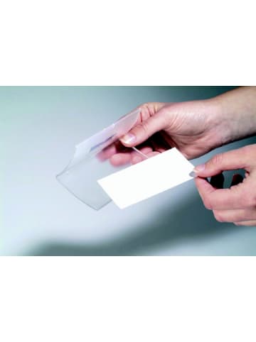 Durable Namensschild aufklappbar PP 54x90mm farblos Packung mit 10 Stück