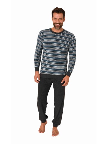 NORMANN langarm Frottee Schlafanzug Pyjama Bündchen - 77598 in blau