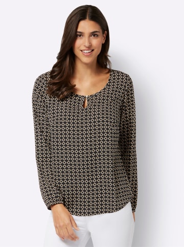 Sieh an! Schlupf-Bluse in schwarz-camel-bedruckt
