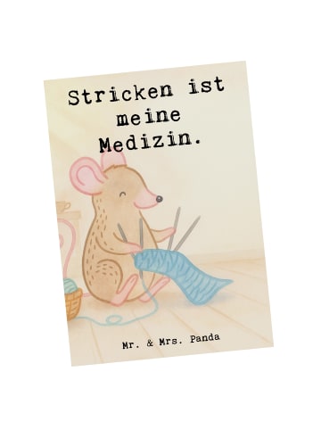Mr. & Mrs. Panda Postkarte Maus Stricken Design mit Spruch in Weiß