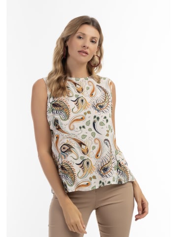 Usha Damen Blusentop Ärmellos in Creme Mehrfarbig