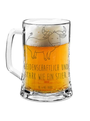 Mr. & Mrs. Panda Bierkrug Glas Sternzeichen Stier mit Spruch in Transparent