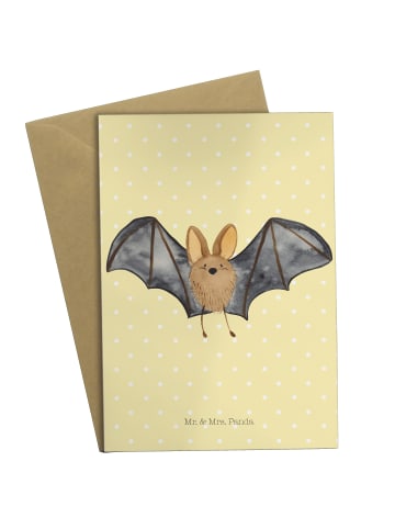 Mr. & Mrs. Panda Grußkarte Fledermaus Flügel ohne Spruch in Gelb Pastell