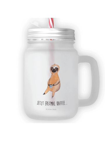 Mr. & Mrs. Panda Trinkglas Mason Jar Faultier Kaffee mit Spruch in Transparent