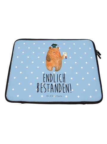 Mr. & Mrs. Panda Laptop Tasche Bär Prüfung mit Spruch in Blau Pastell