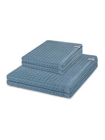 Möve 2 X Handtuch 2 X Duschtuch im Set Piquee in Steel blue