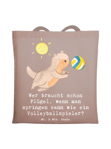 Mr. & Mrs. Panda Shopping Tasche Volleyball Sprung mit Spruch in Braun Pastell