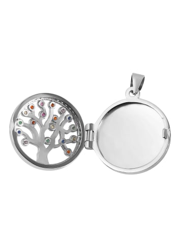 Adeliás Damen Anhänger – Lebensbaum Medaillon aus 925 Silber mit Zirkonia in silber