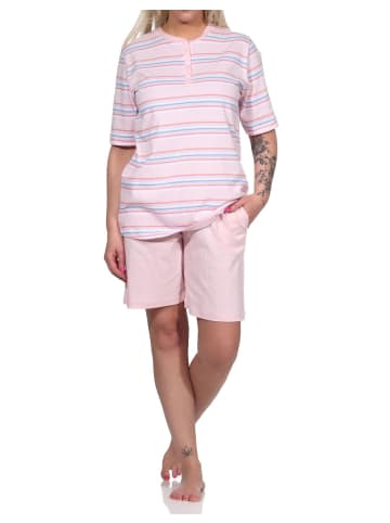 NORMANN Schlafanzug kurzarm Pyjama Shorty Streifen - 72902 in rosa