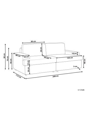 Beliani 3-Sitzer Sofa ALLA in Braun - (W) 208 x (H) 86 x (L) 112 cm