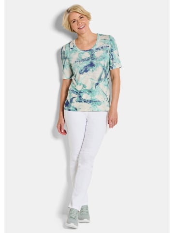 GOLDNER Jerseyshirt Cityshirt mit Glitzersteinen in türkis / gemustert