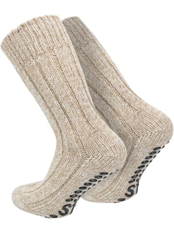 normani 2 Paar Norweger-ABS-Socken mit Schafwolle in Braun/Beige