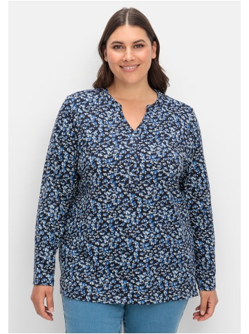 sheego Langarmshirt in tiefblau gemustert