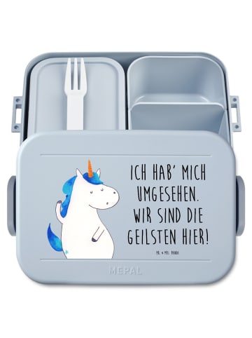 Mr. & Mrs. Panda Bento Box Einhorn Mann Motiv mit Spruch in Blau Pastell