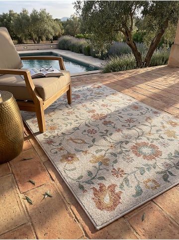 KADIMA DESIGN Teppich Outdoor Floral pflegeleicht Balkon Terrasse Outdoor Garten in Creme